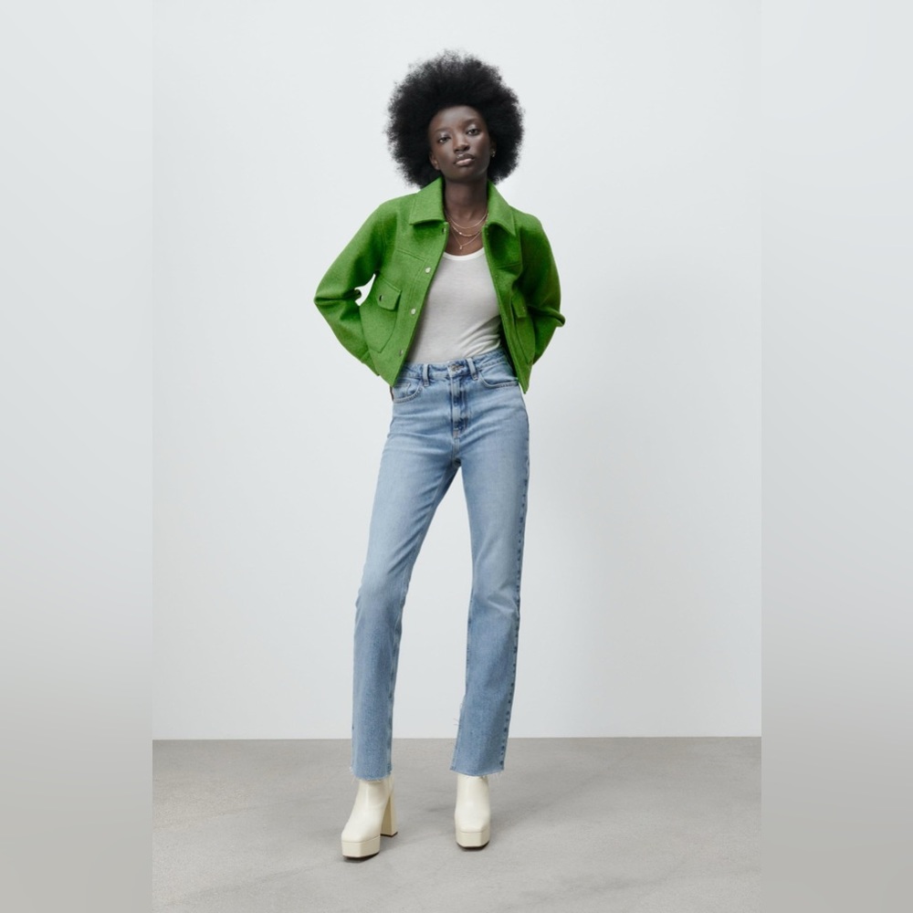 Zara soft soft cropped over shirt green